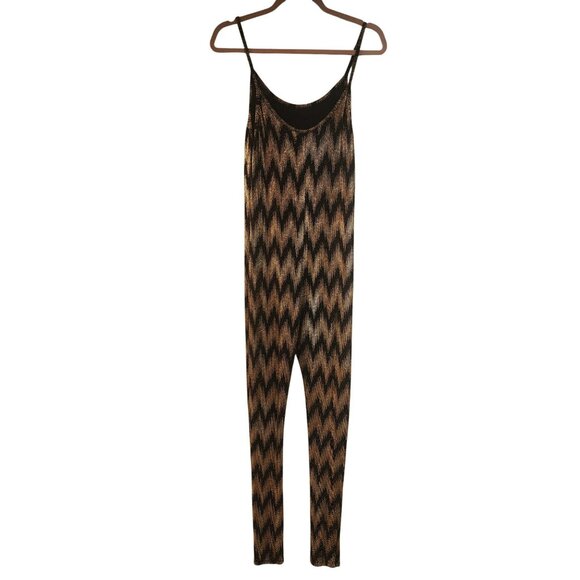 Metallic Zigzag Pattern Jumpsuit With Spaghetti Straps & Low Back Design - Picture 1 of 4